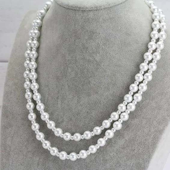 

Unique Design AA Store Natural Pearl Jewelry,4-8 mm 2 Rows White Freshwater Pearl Necklace,Birthday Wedding Party Women Gift
