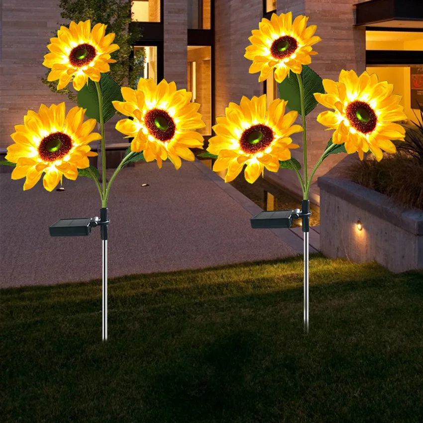 3Heads Sunflower Garden Lights Solar Led Light Outdoor Street Lamp Solar Lighting for Garden Lawn Porch Balcony Decor Led Lights