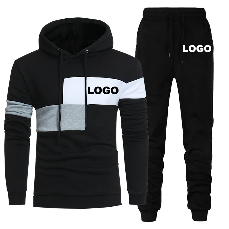 Custom Logo Men's Sweatshirt Patchwork Hooded Casual Loose Warm Hip Hop Streetwear Fashion Male Pullovers Hoodies