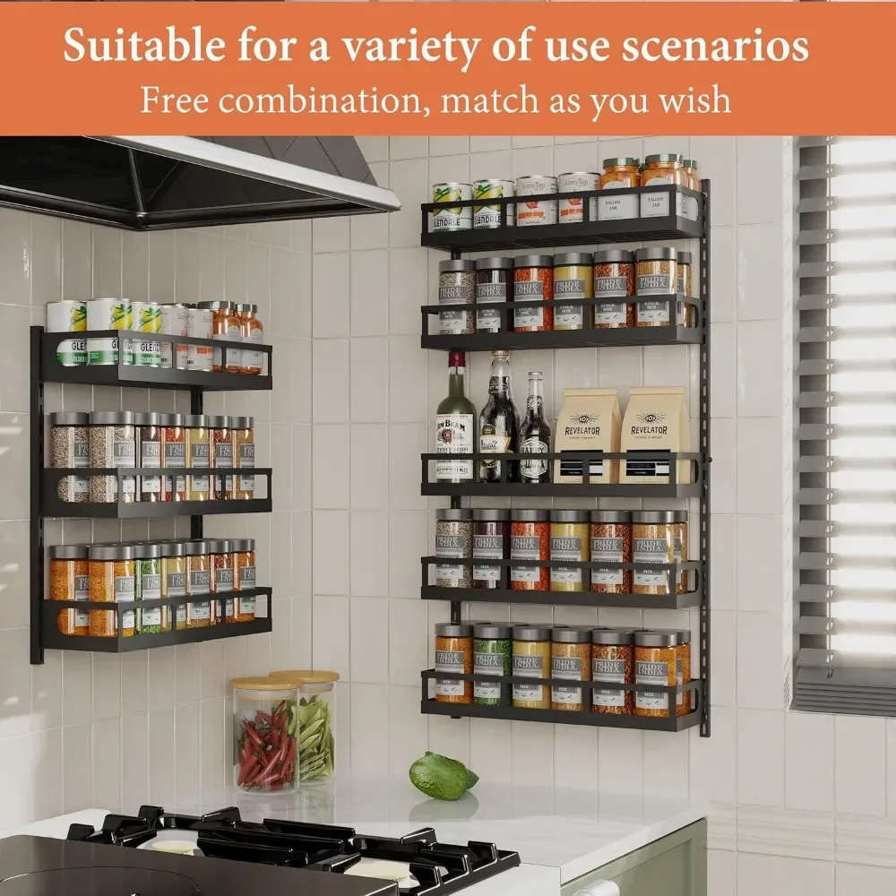 Wall Mount Spice Rack Organizer 5 Tier Height-Adjustable Hanging Spice Shelf Storage for Kitchen Pantry Cabinet