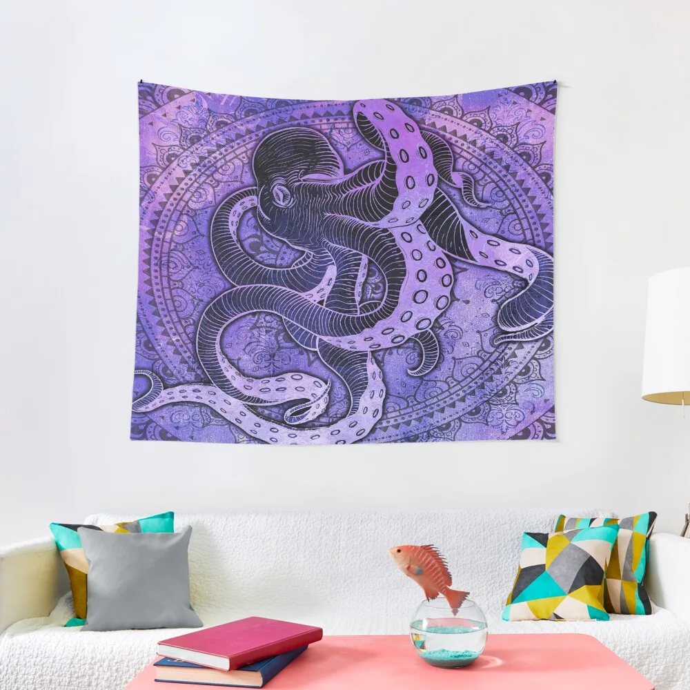 

Octopus on Damask - Purple Edition Tapestry Aesthetic Home Decor Cute Room Decor Tapestry