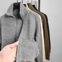 Cardigan de Luxe à Col Montant pour Homme, Vêtement Polyvalent, Simple, Fermeture Éclair, Solide, Document, Chaud, à la Mode, d'Hiver 3
