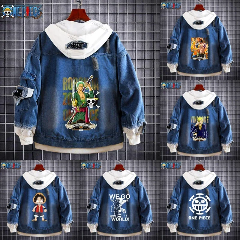Rufy Nami Ace Sabo One Piece Denim Jacket Shanks Anime Fifures Coat Sudadera Para Hombres Jean Costumi Cosplay Con Cappuccio Regali