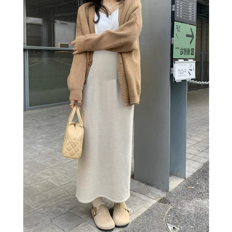 Autumn Maternity Belly Skirt Solid Color Back Split Korean Style Long Straight Skirt Slim Hips Pregnant Women's Pencil Skirts