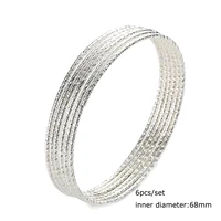 6PC/SET Trendy Gold Silver Color Bangles Bracelets For Women 68mm Big Circle Wire Round Bangle Jewelry Pulseras Gifts Wholesale 2