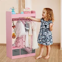 Kids Costume Organizer、 Costume Rack、Kids Armoire、Open Hanging Armoire Closet with Mirror-PINK 2