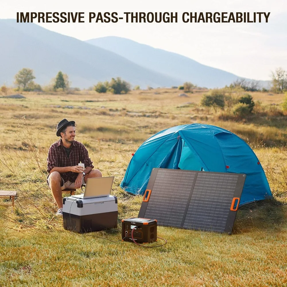 Portable Power Station 500W(Peak 1000W), 519Wh Outdoor Solar Generator Backup Battery Pack with 2 110V AC Outlets, 3
