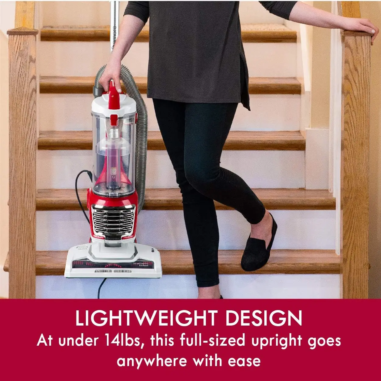 Bagless Upright Vacuum Lightweight Carpet Cleaner with 10&rsquo;Hose HEPA Filter 4 Cleaning Tools for Pet Hair Hardwood Floor 2L Red