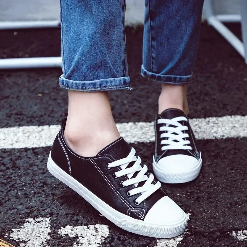 Pu Lace-up New Vulcanized Sneakers Solid Women's Shoes 2024 Hot Sale Round Toe Spring/autumn Dad Shoes Low-heeled Sports 2
