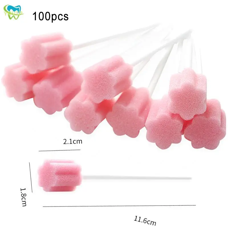 100pcs Disposable Cleaning Mouth Sponge Swab Tooth Cleaning Mouth Swabs With Stick Sponge Head Swab For Oral Medical