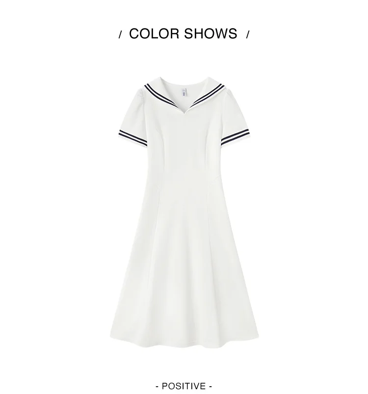 Dress Women Navy Collar With A Collegiate And Artistic Style Summer New White Moonlight Waist-Cinched Long Dress