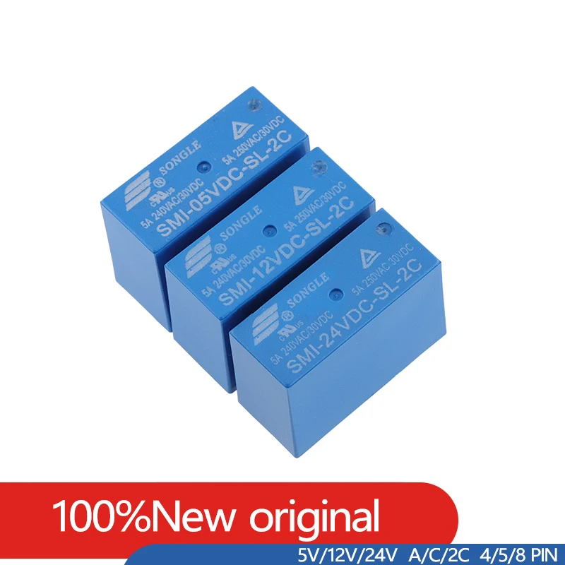 5 개/몫 기존 SMI-05V/12V/24VDC-SL-A -SL-C SL-2C 5A 10A 4pin 5pin 8pin 5V 24V 전원 릴레이