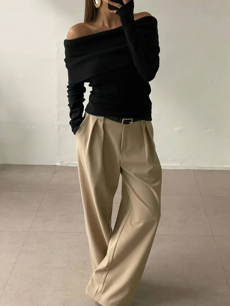 Sweater Knit Pullover Backless Women Slim Bandeau Solid Cropped Top Streetwear Off-Shoulder Elegant Autumn Knitwear Top