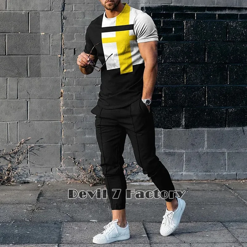 Men 2 Piece Sets Outfits Men Tracksuit 3D Printed Casual Streetswear Urban Man Clothes Summer Short Sleeve T Shirt Long Pants summer man sets   cat 3d tracksuit oversized tshirts man casual short sleeve t shirt shorts printed sportswear 2 piece set