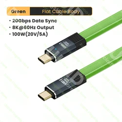 High-Speed USB-C to USB-C Flat Data Cable with 20Gbps Transfer Rate and 100W Power Delivery - 0.5M (Green)
