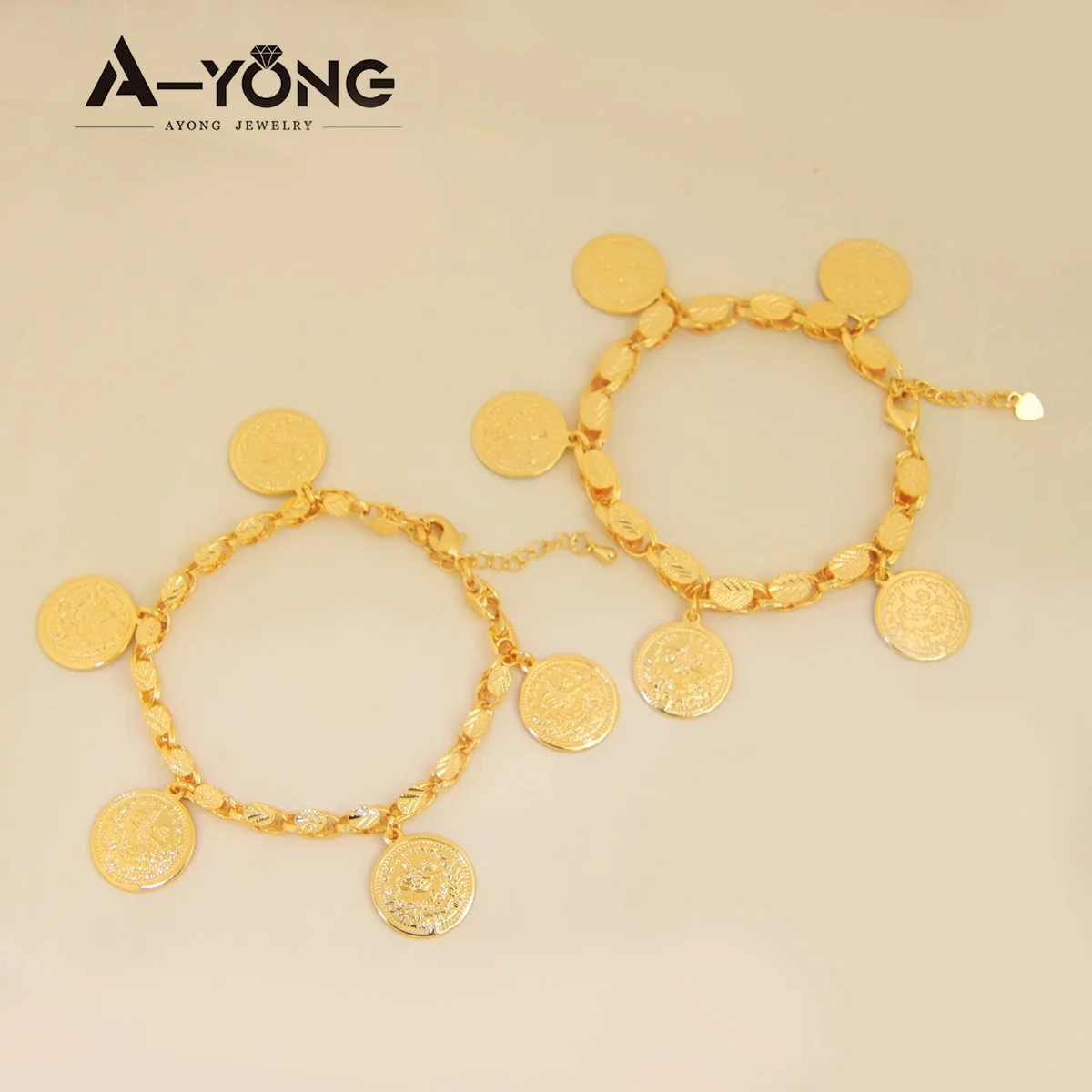 Türkische Vintage-Münzen-Charm-Armband, 21 Karat vergoldet, kürdischer runder Anhänger, Armreifen, Dubai, muslimische Frauen, Hochzeit, Party-Schmuck – Detail 3