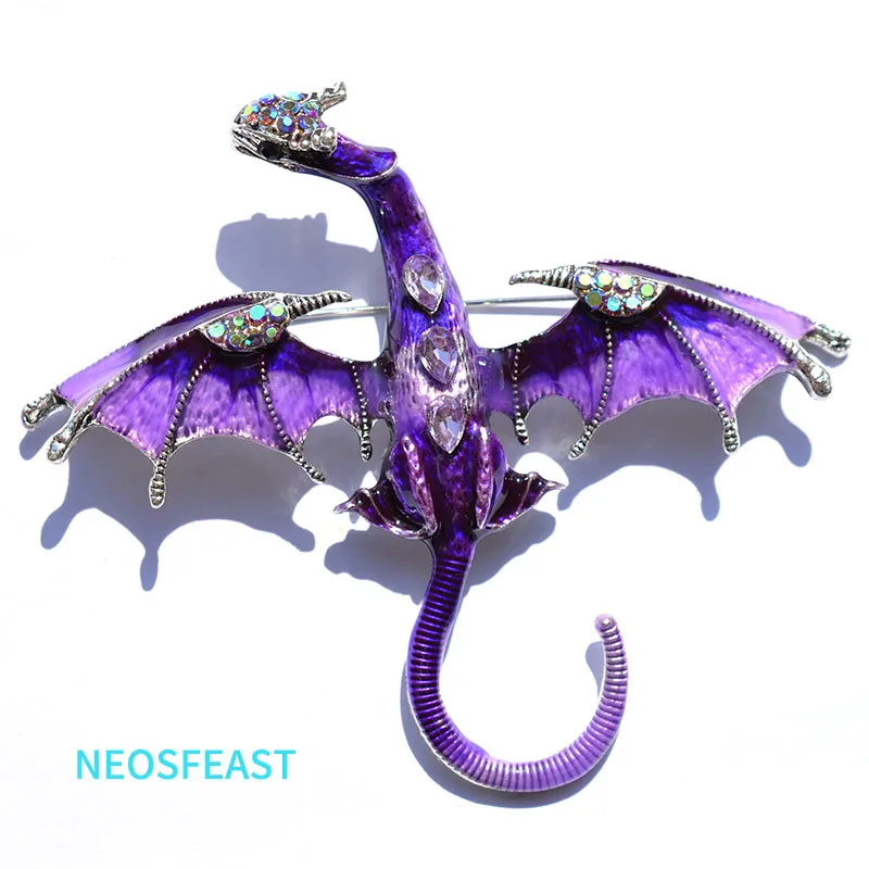 Elegant Enameled Dragon Brooches for Women Rhinestone Pin Multi Color Holiday Men Gift Garment Dress Accessories Fashion Jewelry