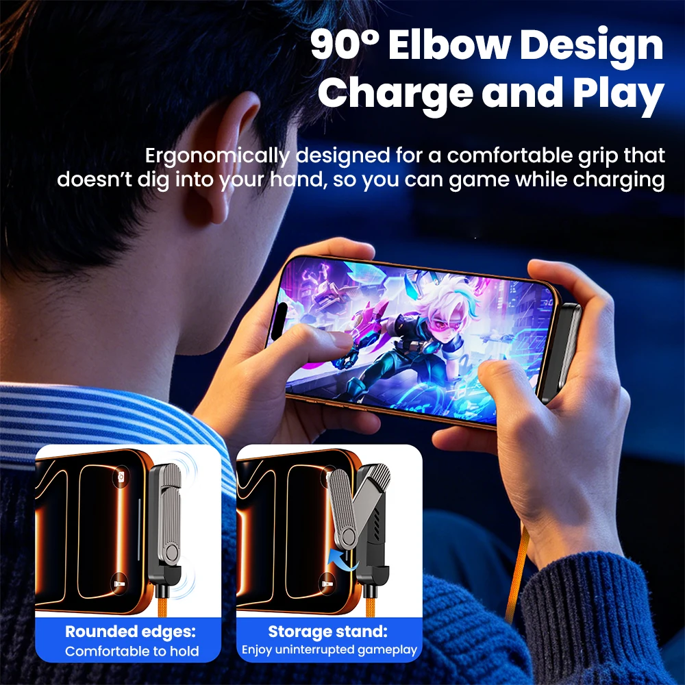 65W 2 in 1 USB A/타입-C to USB C 고속 충전 접이식 브래킷 데이터 케이블 3단 접이식 데스크 홀더 충전 케이블 (아이폰15-17, 삼성용)