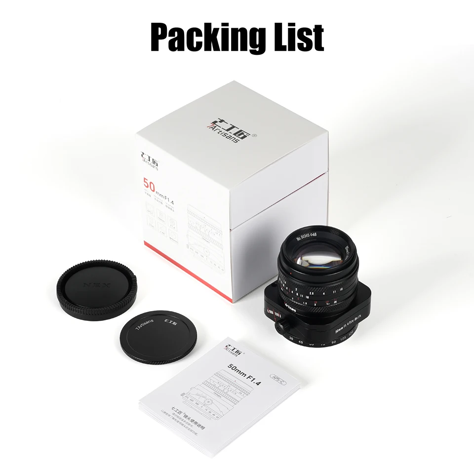 7Artisans 50mm F1.4 APS-C 틸트 렌즈 수동 초점 고정 초점 카메라 렌즈 ( A7III, 후지 X-T10 호환)