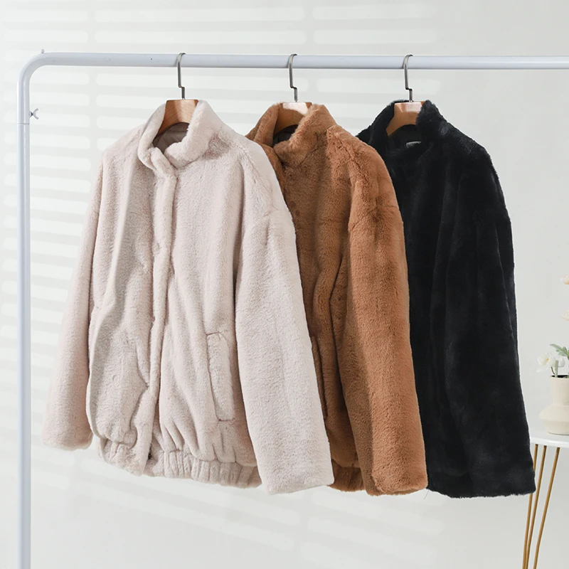 Oversized Plush Coat Women Winter Thick Warm Padded Faux Rabbit Fur Jacket Teen Girls Chunky Furry Bomber Jackets