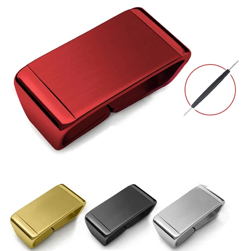 Versatile Metal Steel & Silicone Watch Band Keeper with Enhanced Loop Locker Ring Buckle