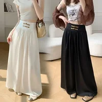 High Waist Wide Leg Pants Women's Spring Summer Ice Silk Snowglobe Loose Fit Casual Floor Length Trousers Chinese Style