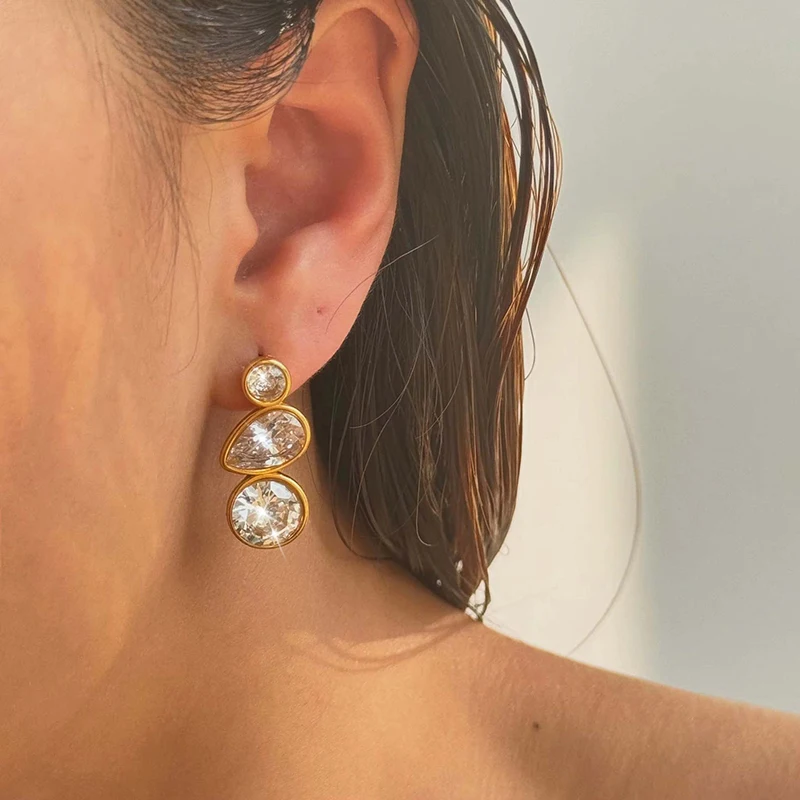 GANPUP 316L Edelstahl-Ohrringe mit geometrischem Design, zarter, trendiger, wasserfester Ohrstecker-Schmuck für Frauen, Urlaubsgeschenk – Detail 4