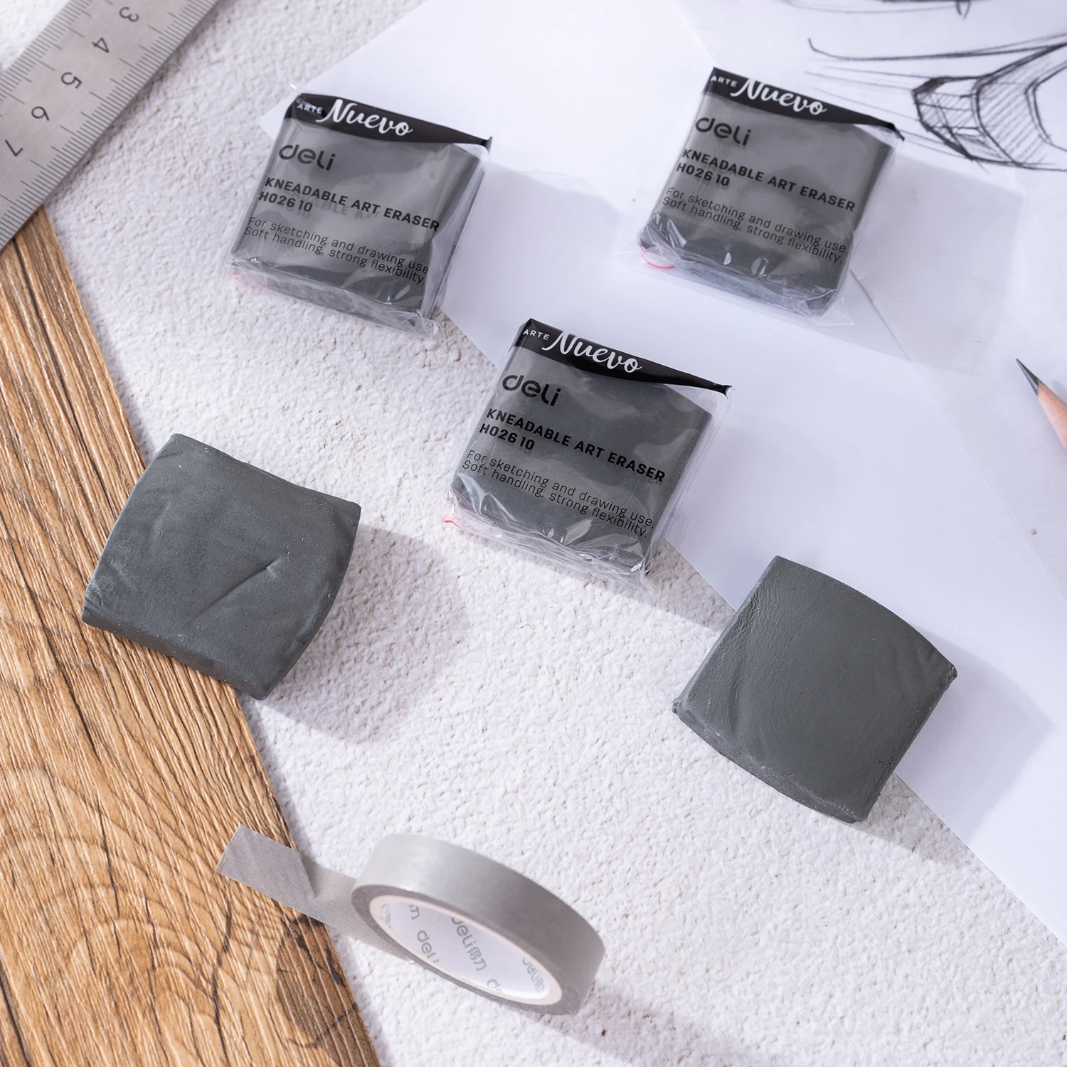 Deli Kneaded Rubber Soft Art Eraser Wipe Highlight Plasticity Rubber for Art Pianting Design Sketching Drawing Eraser Stationery pencil eraser eraser pen retractable eraser kneadable eraser eraser refillable pen biscuit eraser plasticine eraser