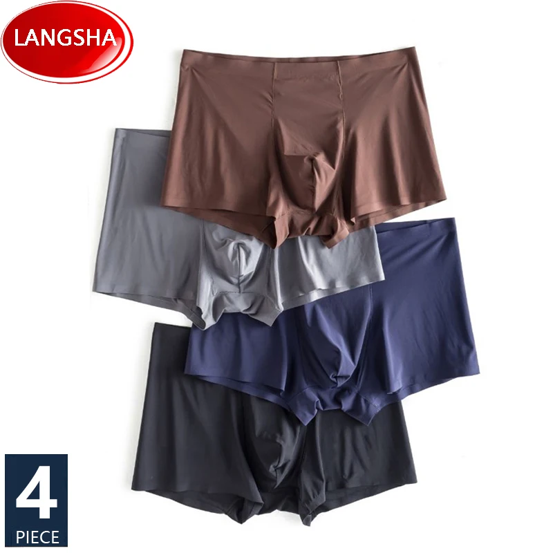 4Pcs/Set Men Panties Mens Ice Silk Boxers Seamless Underwear Man Ultra-thin Breathable Boxer Shorts Male Underpants Boxershorts new men smooth ice silk underwear ultra thin transparent briefs low waist convex pouch underpants panties трусы мужские