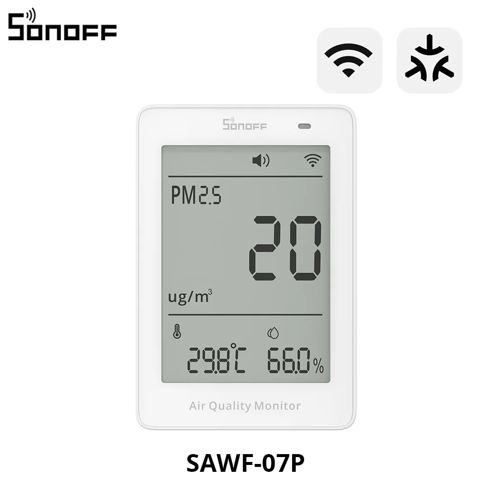 SONOFF AirGuard PM2.5/PM10 Matter Over Wifi Air Quality Monitor SAWF-07P 2-Second Updates Sound Light Alarm Temperature Humidity