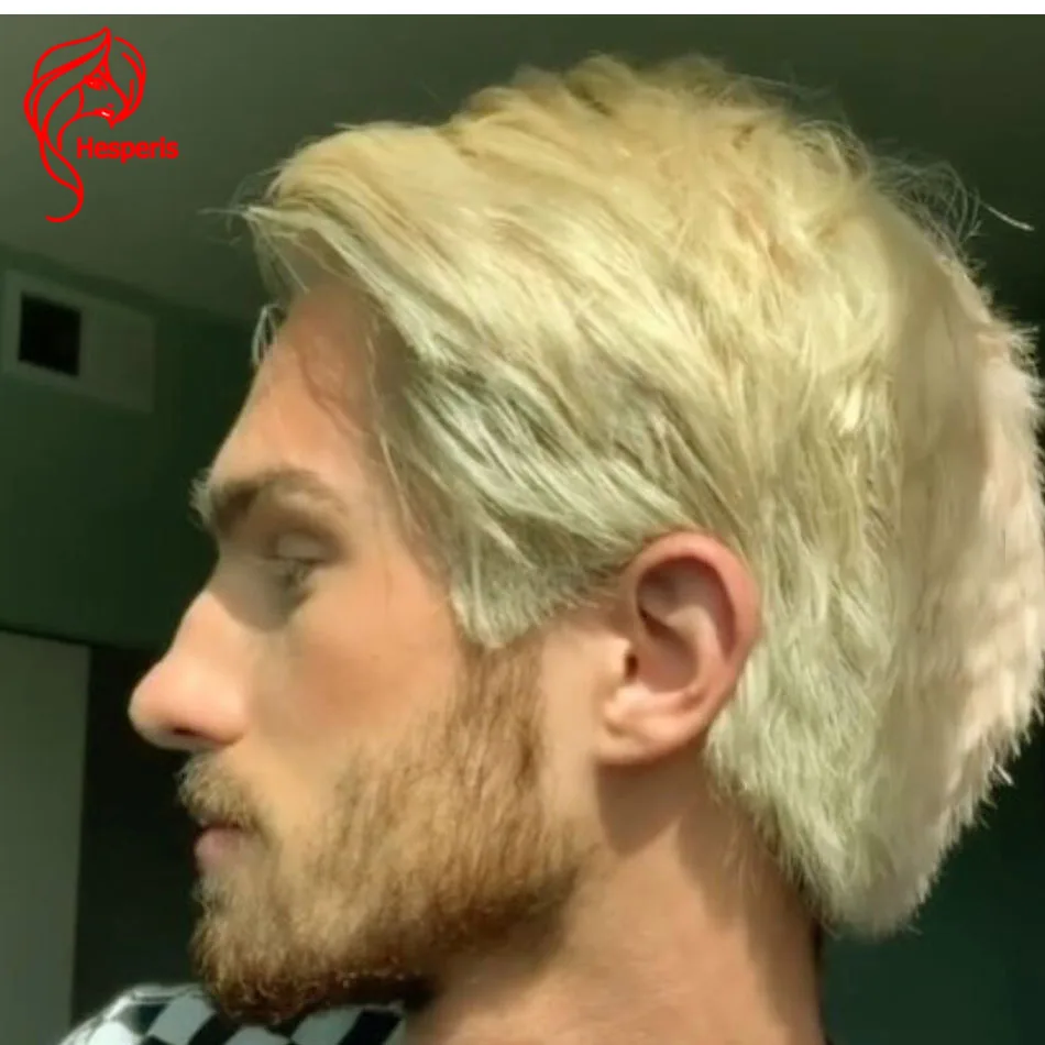 Hesperis Full Lace Human Hair Wig Pre Plucked Brazilian Remy Short Cut Lace Wigs For Men Transparent 613 Blonde Color Men Wig