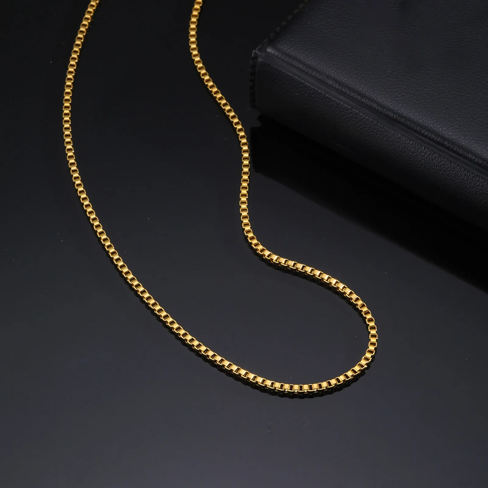 Prjewel 2 mm Edelstahl-Box-Kettenhalsketten für Männer und Jungen, vergoldetes Metall, Ks, kurze Halsketten, Vatertagsgeschenk – Detail 4