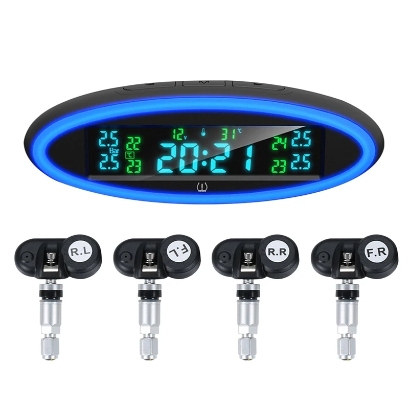 

12V USB Tire Pressure Monitoring System Car TPMS LCD Display Pressure Alarm With Atmosphere Alert Lamp Internal Sensor