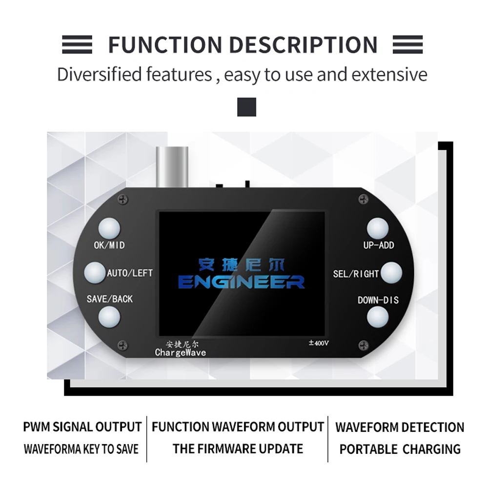 Digital Oscilloscope Handheld Mini 500KHz Bandwidth 2.5MSa/s Sine Wave/Square Wave/Half Wave/Zinke Pulse Wave Entry-Level