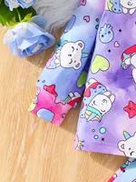 2-Piece Autumn Baby Girl Cartoon Comfortable Simple Cute Long Sleeve Trousers Loose Pajamas Set Unicorn Full Print Pattern 4