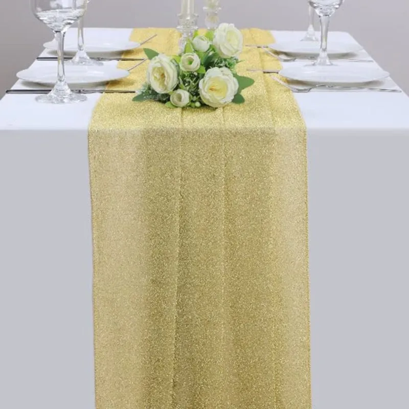 10ft Glitter Gold Table Runner Gauze Cloth Tablecloth Party Supplies Wedding Decoration Baby Shower Christmas Decor Table Cover
