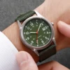 4PCs/Set Men's Vintage Watch Nylon Strap Fashion Calendar Quartz Dial Green Leather Bracelet Set 4