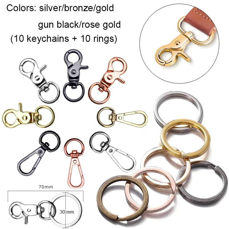 

10set swivel clasp set lanyard snap clasp with key chain rings key chain clip hook for DIY necklace bracelet chain supplies