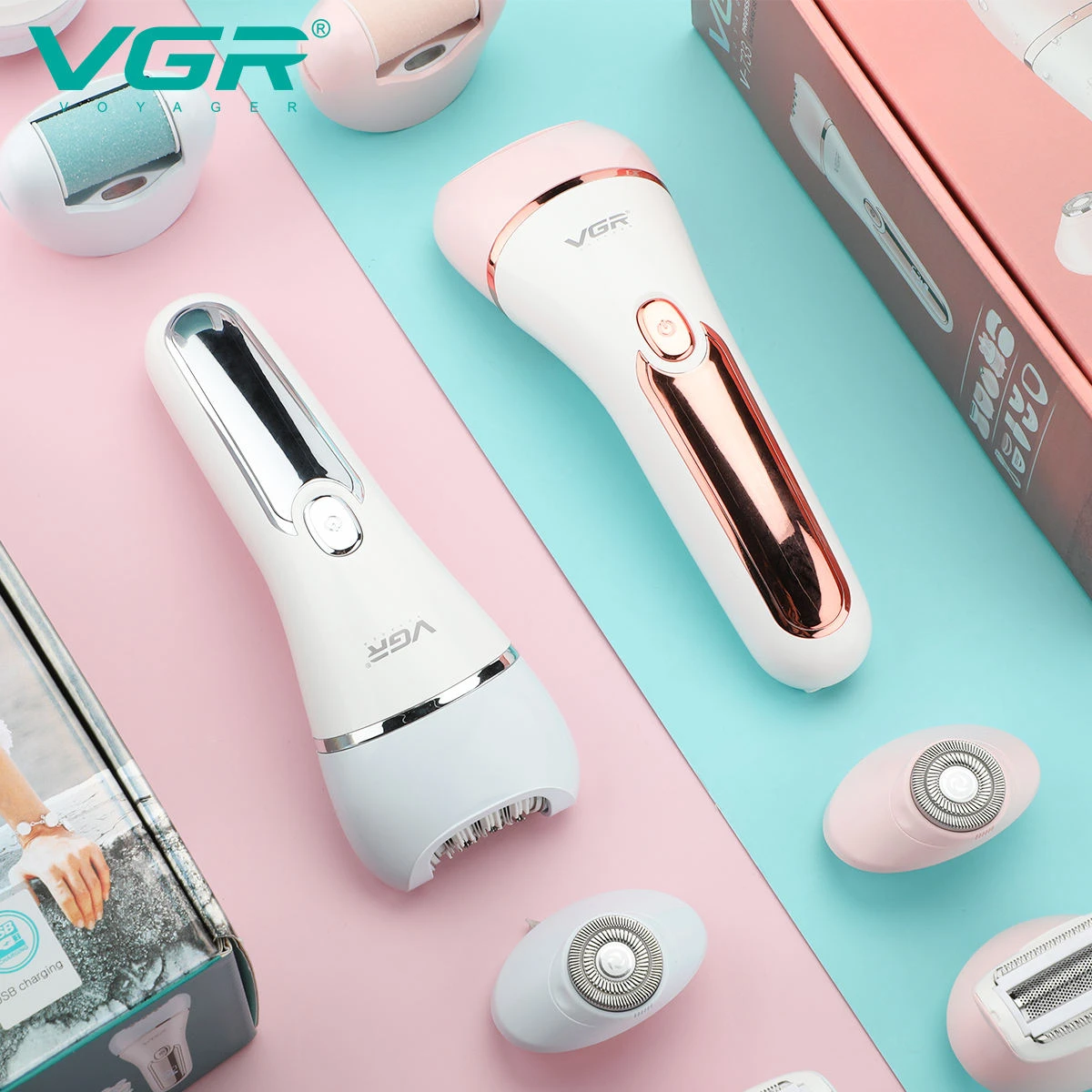 VGR Hair Remover Rechargeable Epilator Professional Lady Shaver Electric 6 In 1 Bikini Leg Body LED Epilator for Women V-733 6
