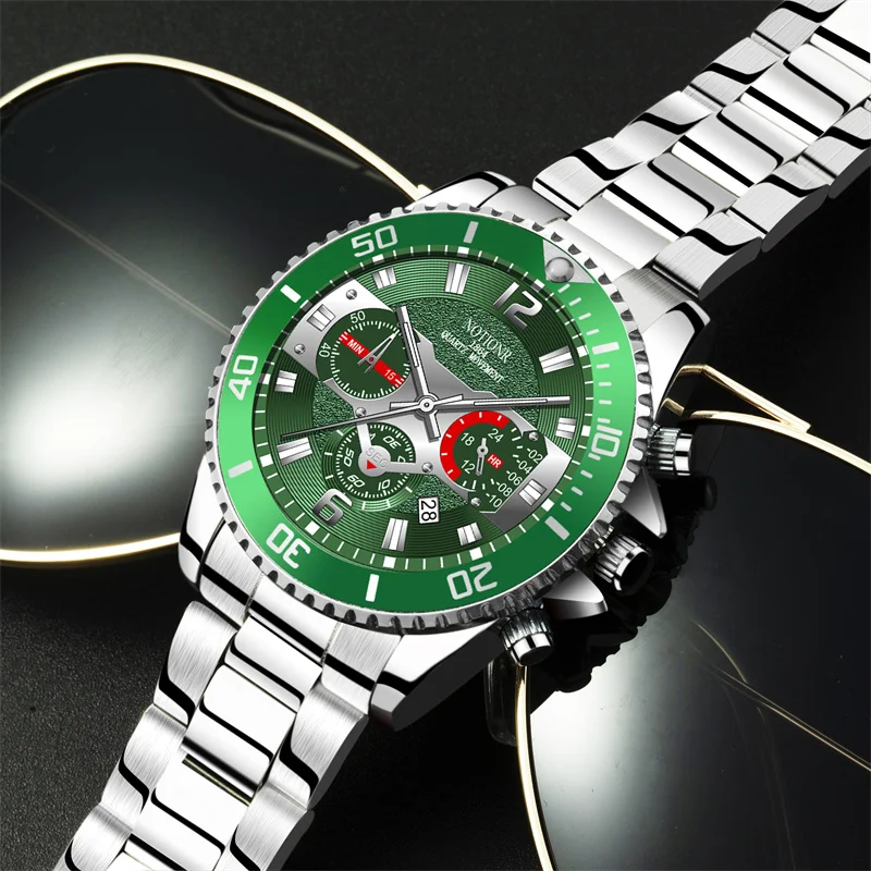 NOTIONR Fashion Mens Watches Luxury Men Sport Waterproof Stainless Steel Quartz Watch Business Luminous Clock relogio masculino