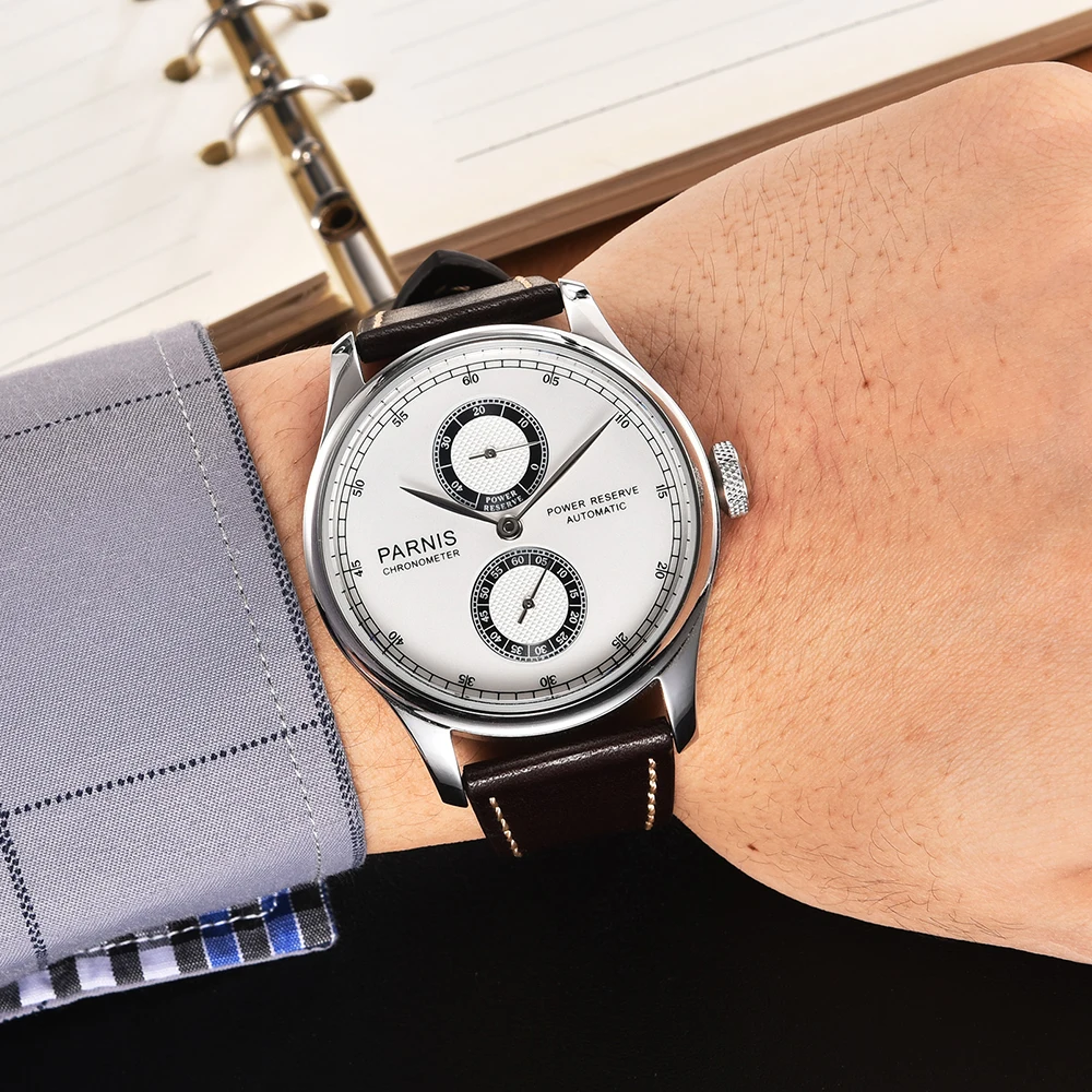 

43mm PARNIS 21 Jewels Automatic Self-Wind Movement Men's Watch Power Reserve Date Casual Luxury Goods Wholesale GR108-20