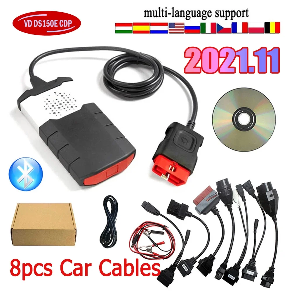 Atacado OBD2 Scanner Tools e 8 cabos de carro, CDP com Bluetooth, TNESF, DELPHIS, ORPDC, VCI 2021.11, Keygen, Vd 2020.23, Ds150e, Novo