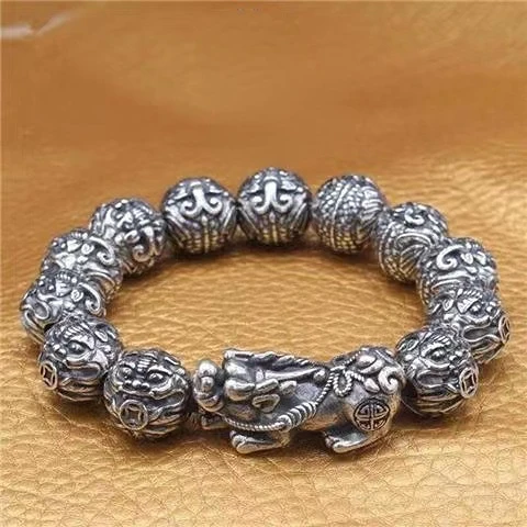 

Vintage Silver Color Men's Pixiu Bracelet Opening Adjustable Hip-hop Punk Fashion Bracelet Banquet Jewelry