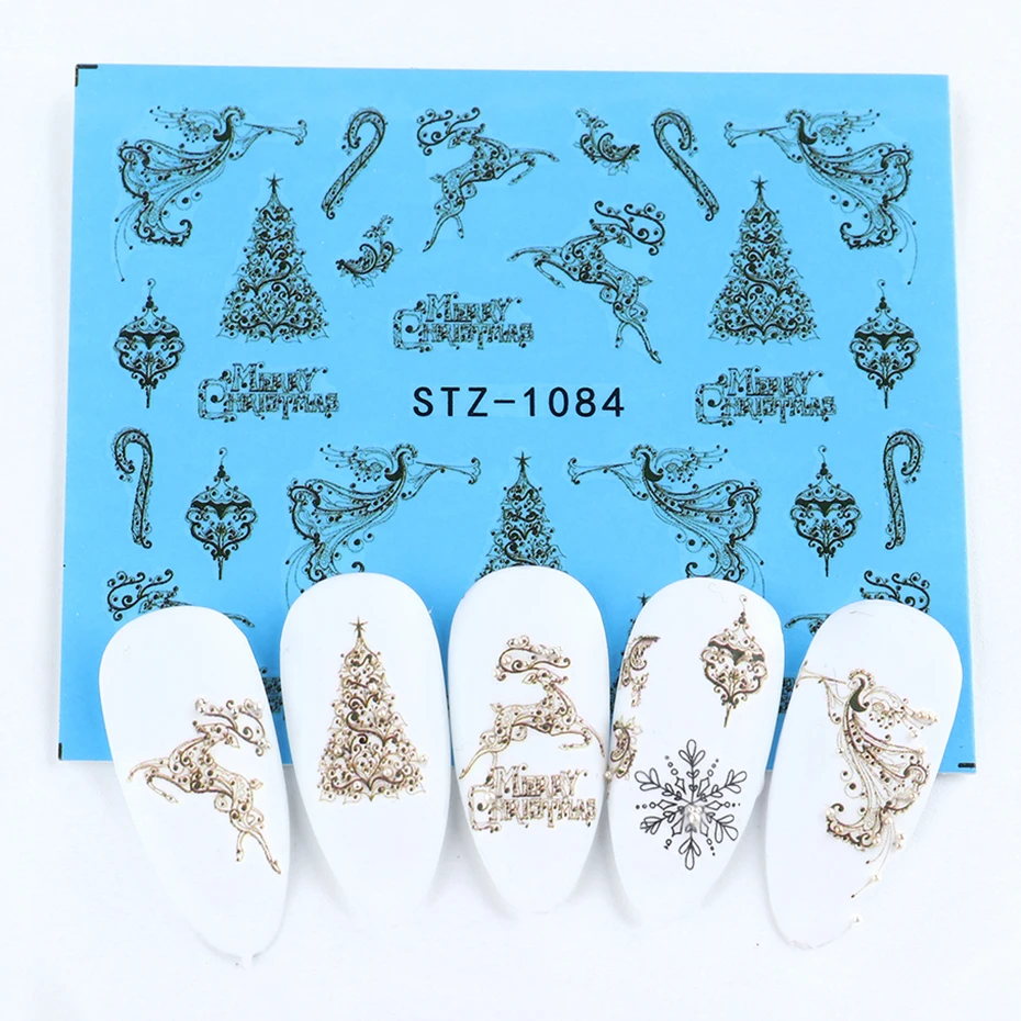 Lace Design Water Nail Stickers Christmas Tree Snowman Star Deer Sliders for Nails Manicure Winter Decorations LYSTZ1082-1097