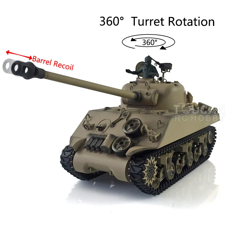 7.0 New HENG LONG 1/16 Plastic M4A3 Sherman RC Tank 3898 360° Turret Barrel Recoil TH19777-SMT4 4