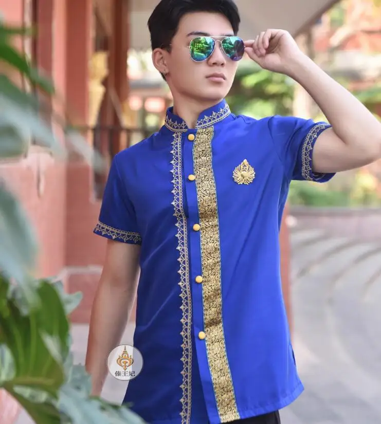 chinese-dai-spring-summer-men's-short-sleeved-leisure-slim-fit-waiter-work-clothes-festival