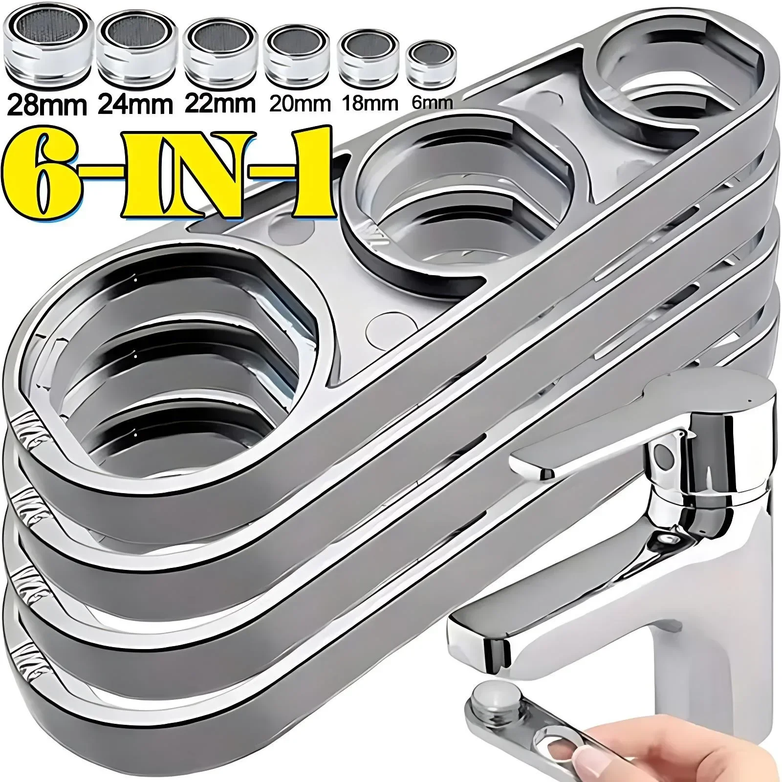 6-in-1 Wasserhahn-Belüfter-Schlüssel zur Einstellung des Wasserflusses, Sanitär-Werkzeug für Haushalt und Badezimmer – Detail 3