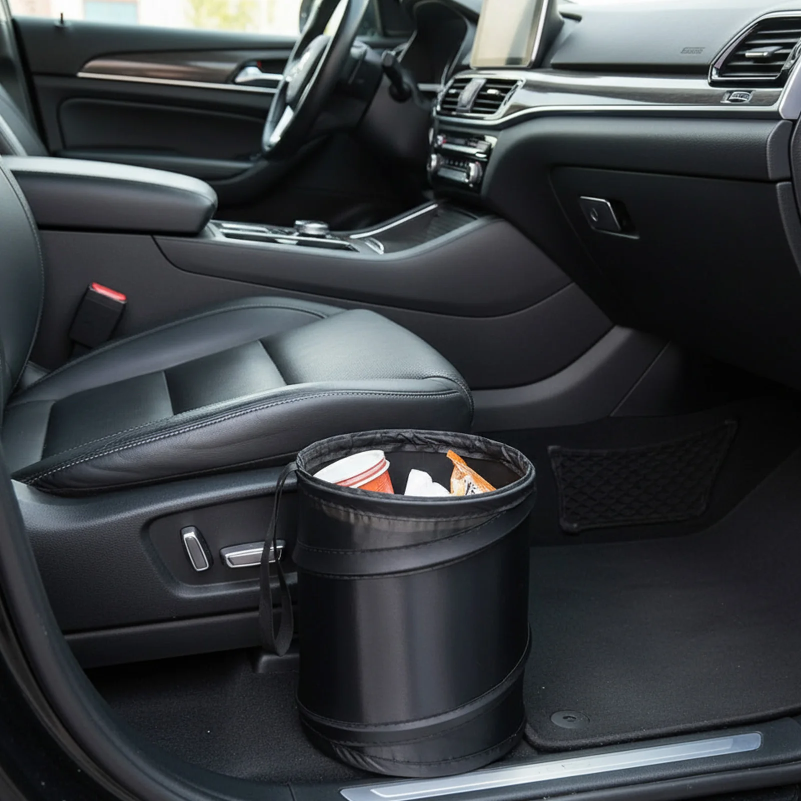 자동차 쓰레기통 자동차 사무실 야외 사용을 위한 미끄럼 방지 베이스가 있는 접이식 원형 자동차 보관함