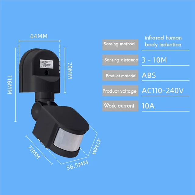 B92B-AC110-240V Motion Sensor Automatic Infrared Light Sensor Movement Detector Outdoor Light Switch Human Presence Sensor 5
