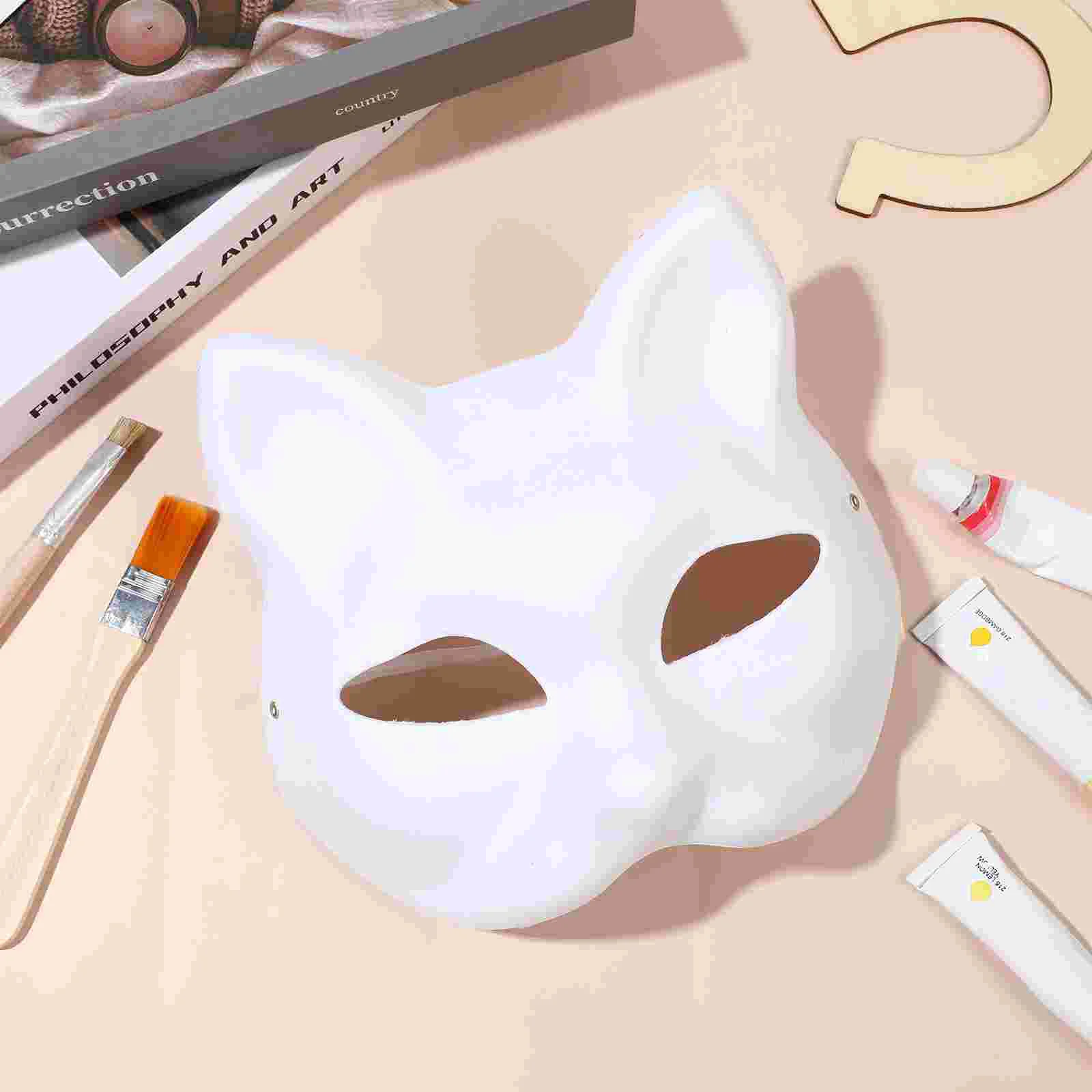 White Mold Miss Cosplay Accessories Paintable Animal Masks Masquerade Cat Face 10 Pcs